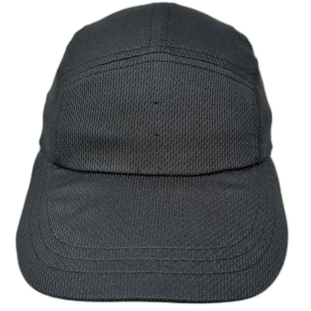 Headsweats 5 Panel Black Hat One Size Polyester Runner Logo Athletic Performance